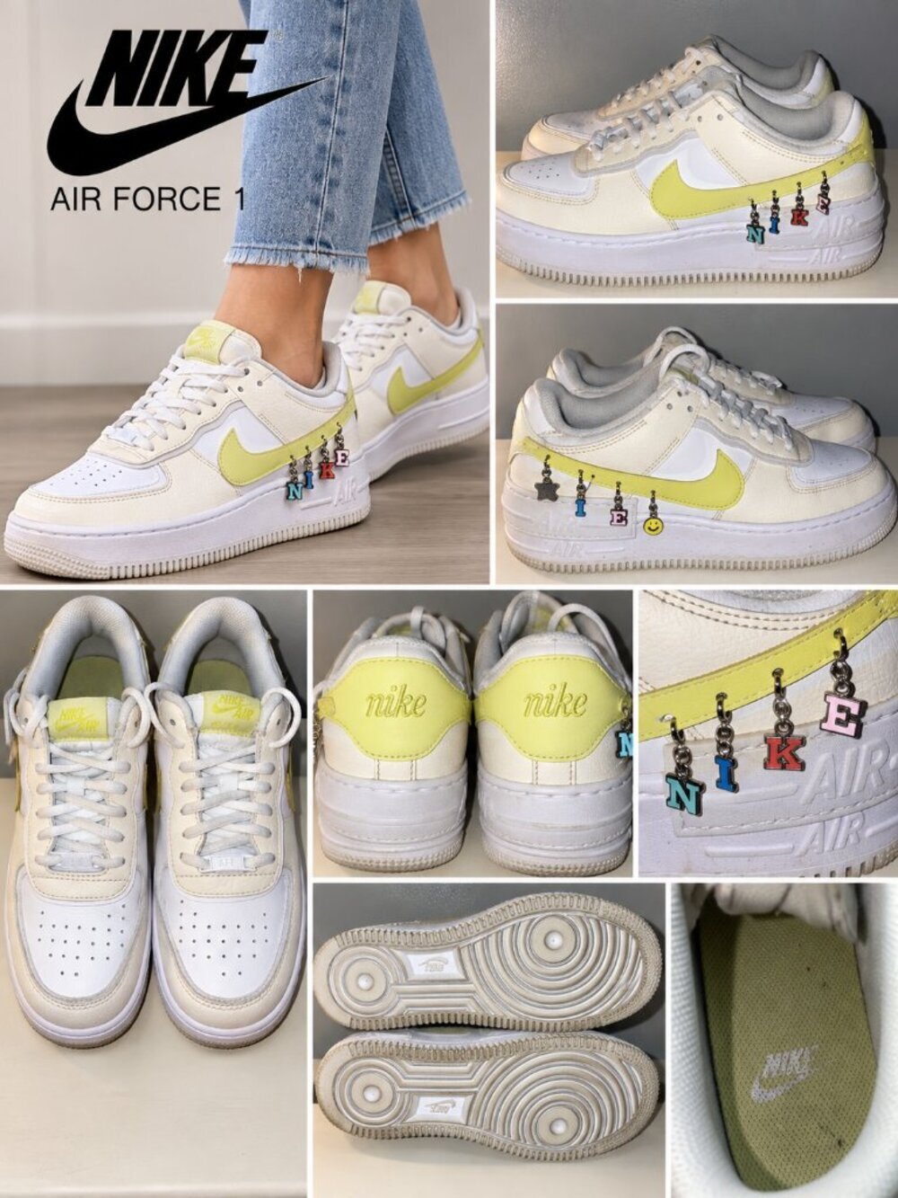 Nike Air Force 1 Shadow Barely Volt White Sneakers Women's 8.5 DJ5197-100